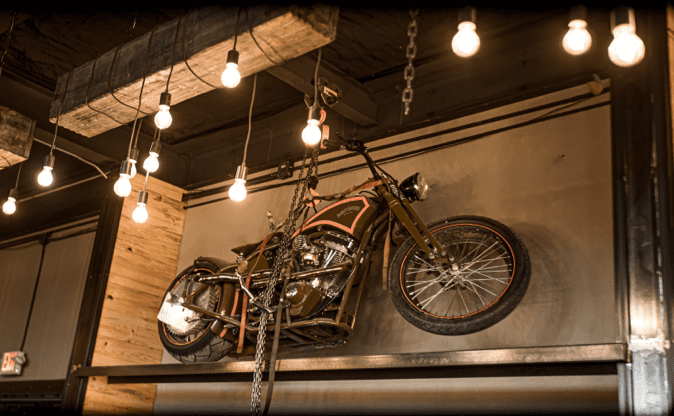 Motorcycle hung on the wall